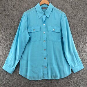 Chicos Shirt Womens 1 US Medium Blue Modal Blend Button Up Pocket Long Sleeves